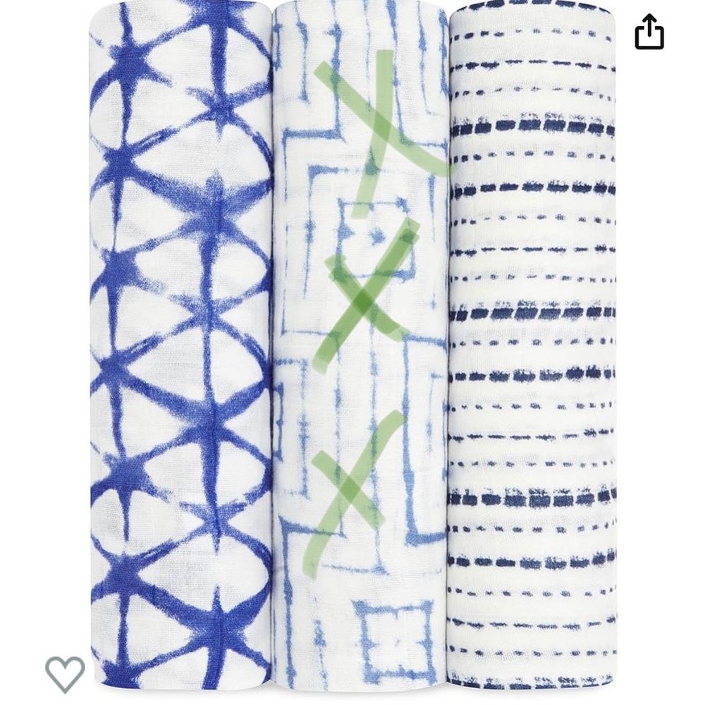 Aden + Anais Swaddles indigo Shibori (2 styles pictured). Brand new, never used.
